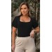 034389  Blusa Manga Curta Ramany Lisa Canelada :: Preto